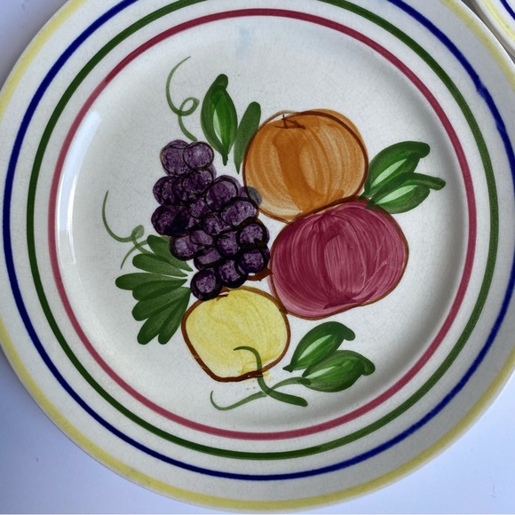 Vintage Blue Ridge Southern Pottery Luncheon Plate Fruit 8” Set Of 2 Rings USA - Picture 4 of 16